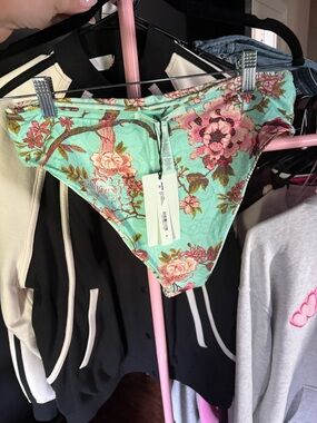 SKIMS Cavalli Mint Floral Bikini Bottom with Pink Accents